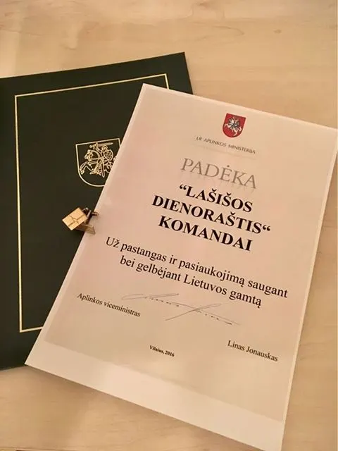 Aplinkos Ministerijos padėka – „Lašišos dienoraštis” komandai